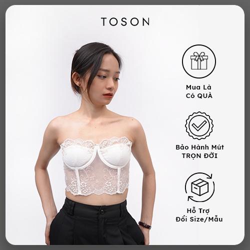 Áo Croset Lưới Thêu Hoa Quây Ngang, Thiết Kế Chống Tuột Kèm Dây Áo Kari TOSON