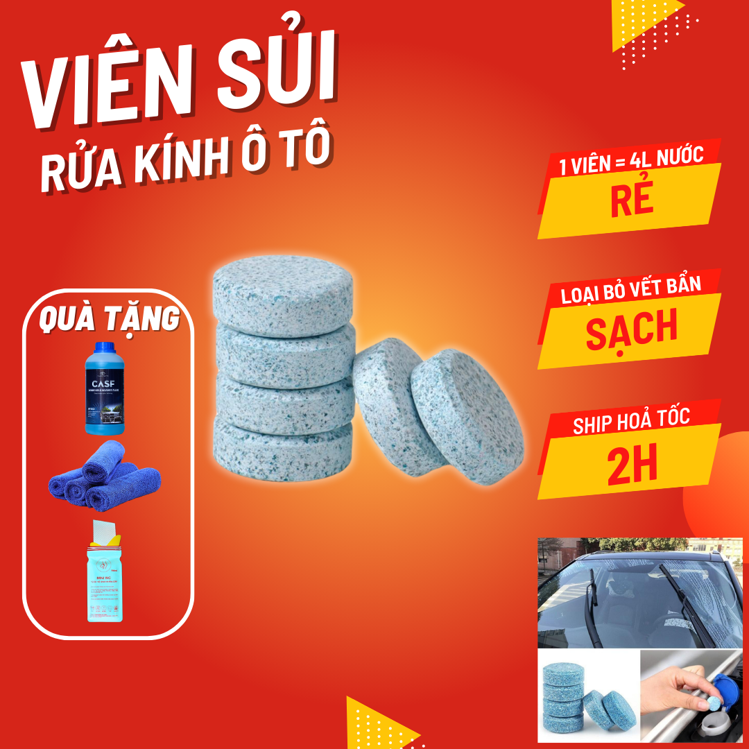 Viên rửa kính ô tô, viên sủi rửa kính xe ô tô tiện lợi