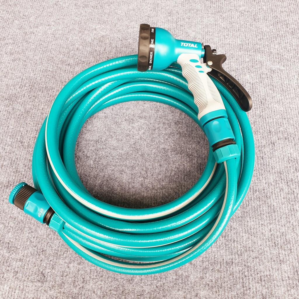 Bộ dây ống nước xịt cho vòi tưới cây rửa sân vườn kèm khớp nối nhanh TOTAL bán lẻ – 2 3 4 5 6 7 8 9 10 15 20 m mét – VÒI 9 kiểu,15 MÉT