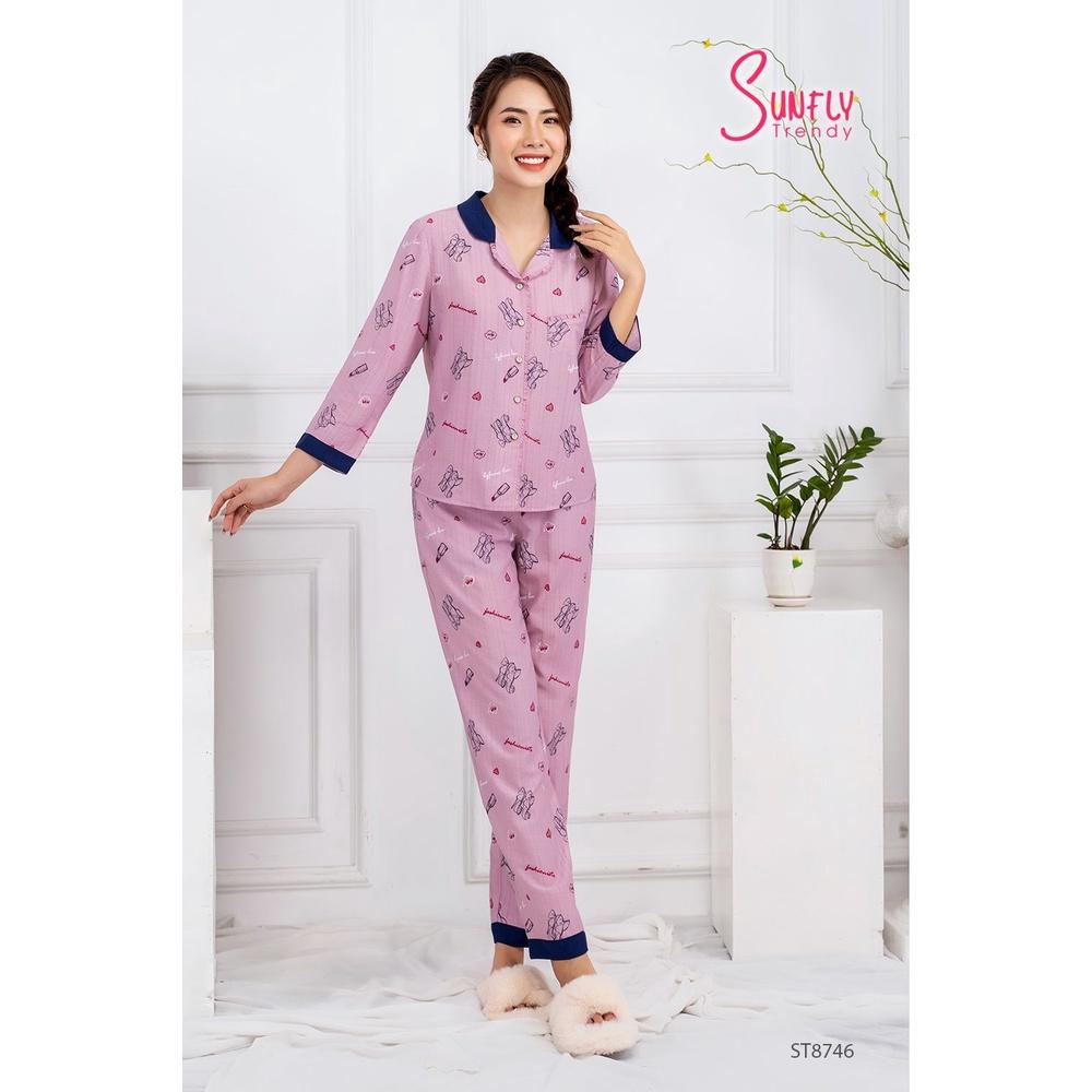 ST8746 BỘ PIJAMAS LINEN ÁO DÀI QUẦN DÀI