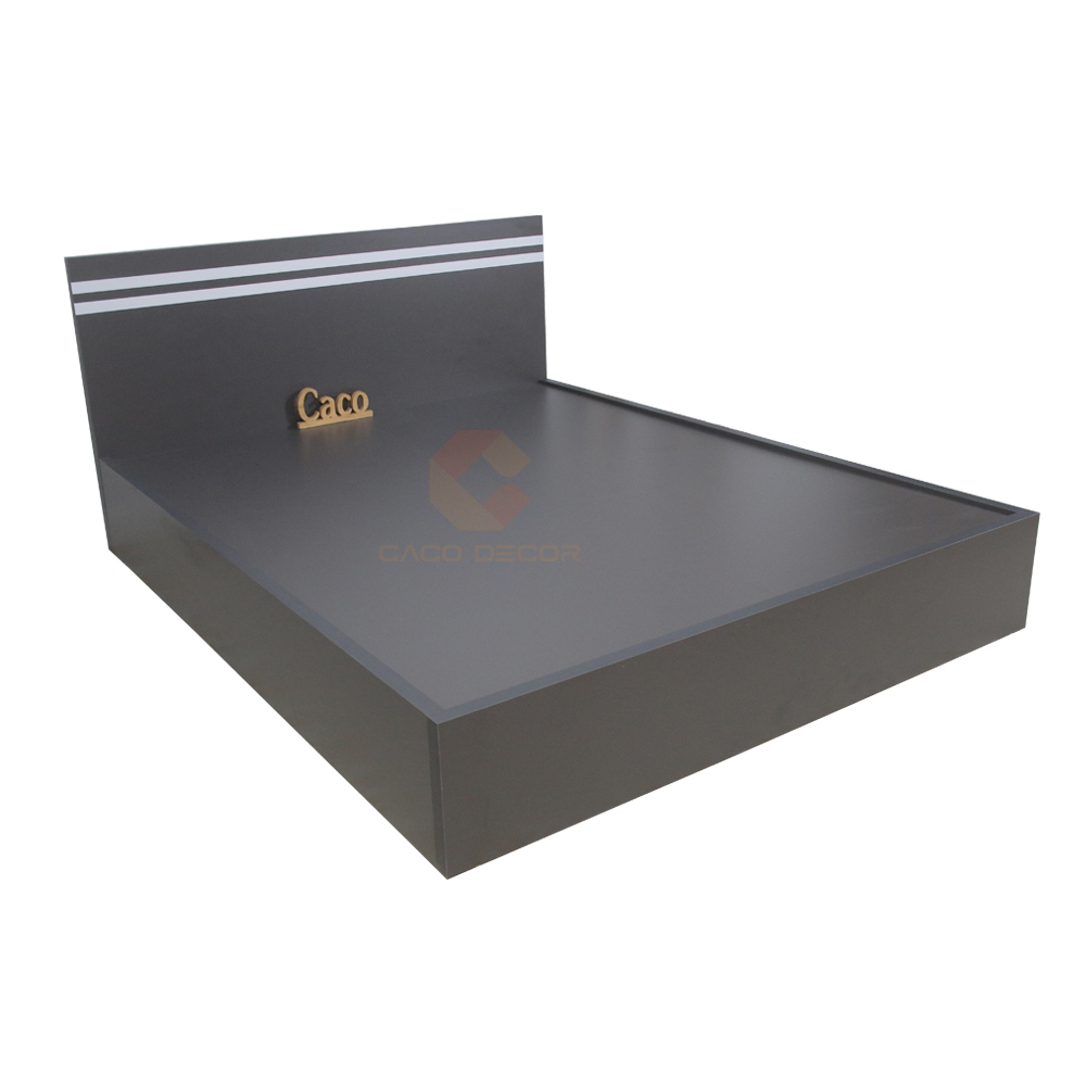 GIƯỜNG NGỦ GỖ MDF MELAMINE MÀU XÁM CHÌ CHẠY CHỈ TRẮNG CAO CẤP