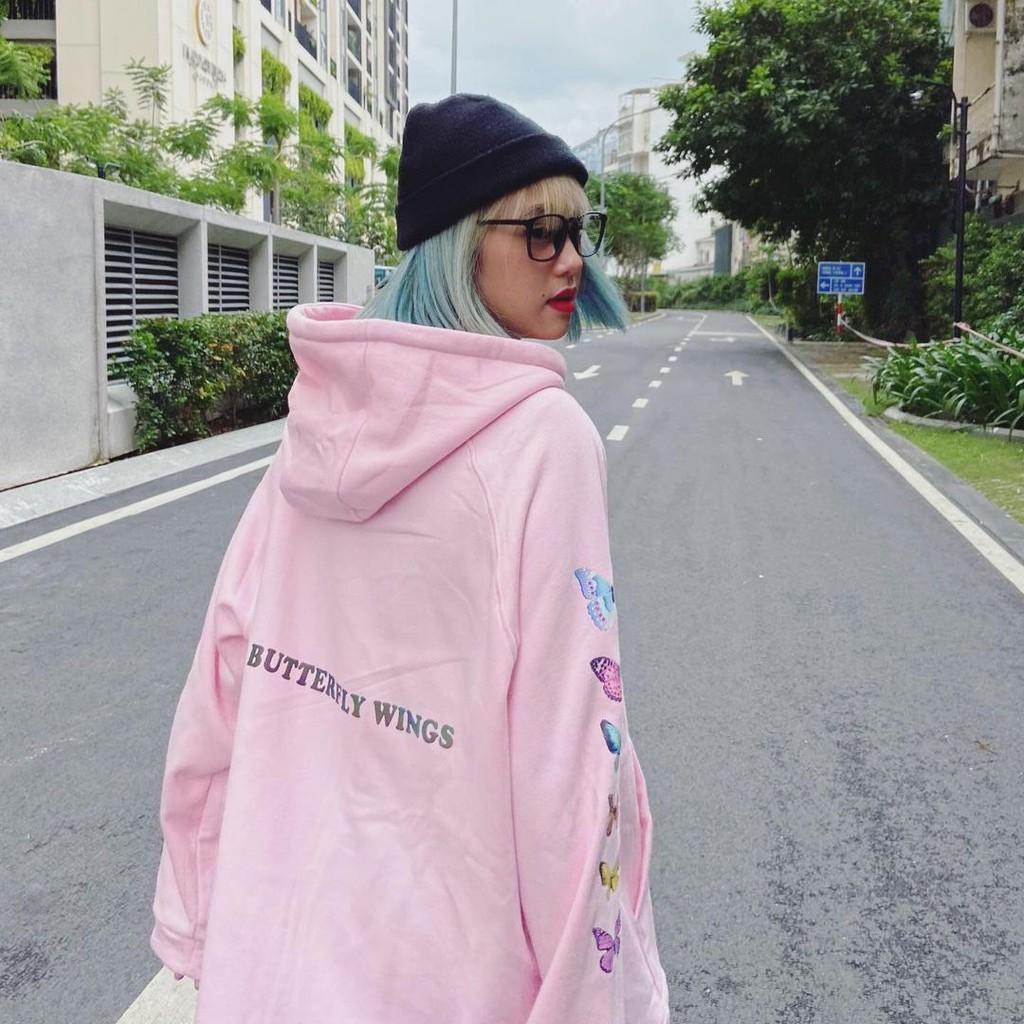 ÁO KHOÁC NỈ HỒNG ĐEN KIỂU DÁNG ÁO KHOÁC HOODIE FORM RỘNG PHỐI MŨ
