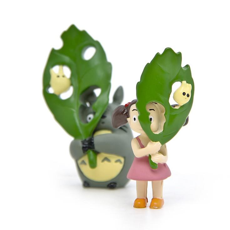 KHO-HN * Mô hình Tiểu Mei che lá với Chibi Totoro dùng trang trí tiểu cảnh, làm móc khóa, DIY