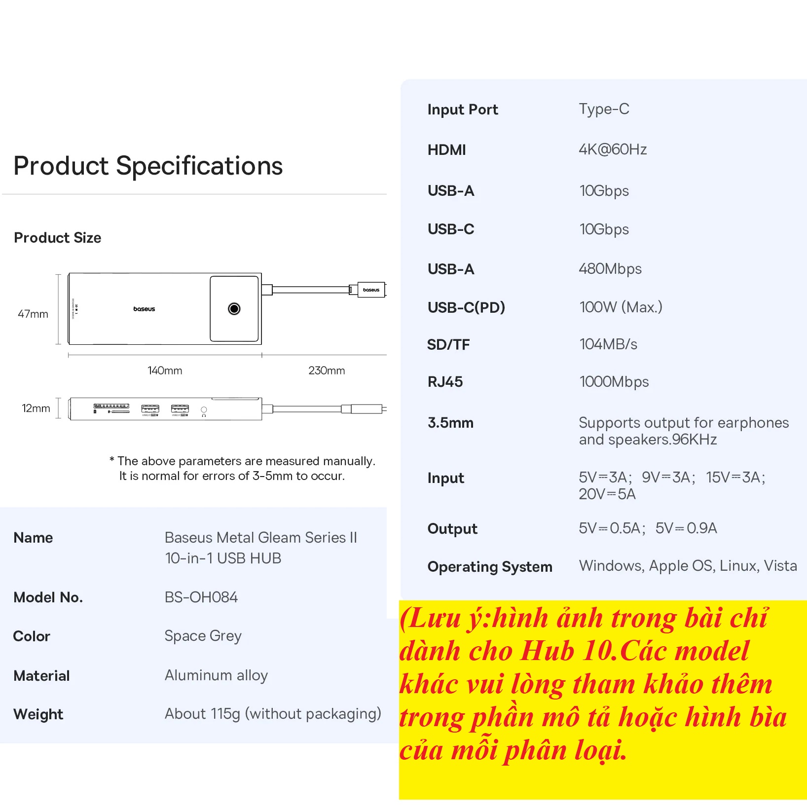 Hub C thiết bị mở rộng cổng 6in1 / 10in1 cho macbook laptop type-C Baseus Meteal Gleam II BS-OH084 _ hàng chính hãng