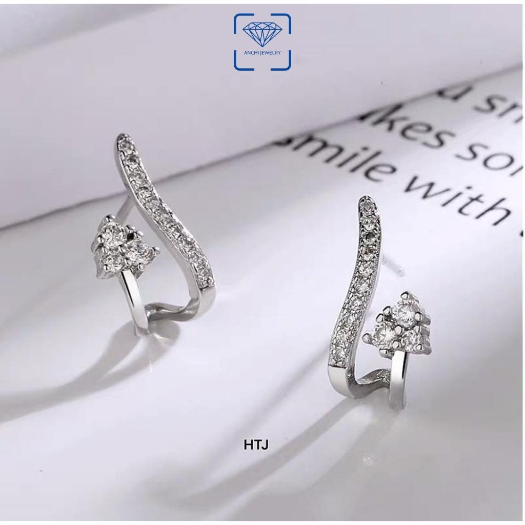 Bông tai ôm vành đuôi hồ ly bạc đính đá kiểu dáng độc đáo cá tính, Anchi jewelry