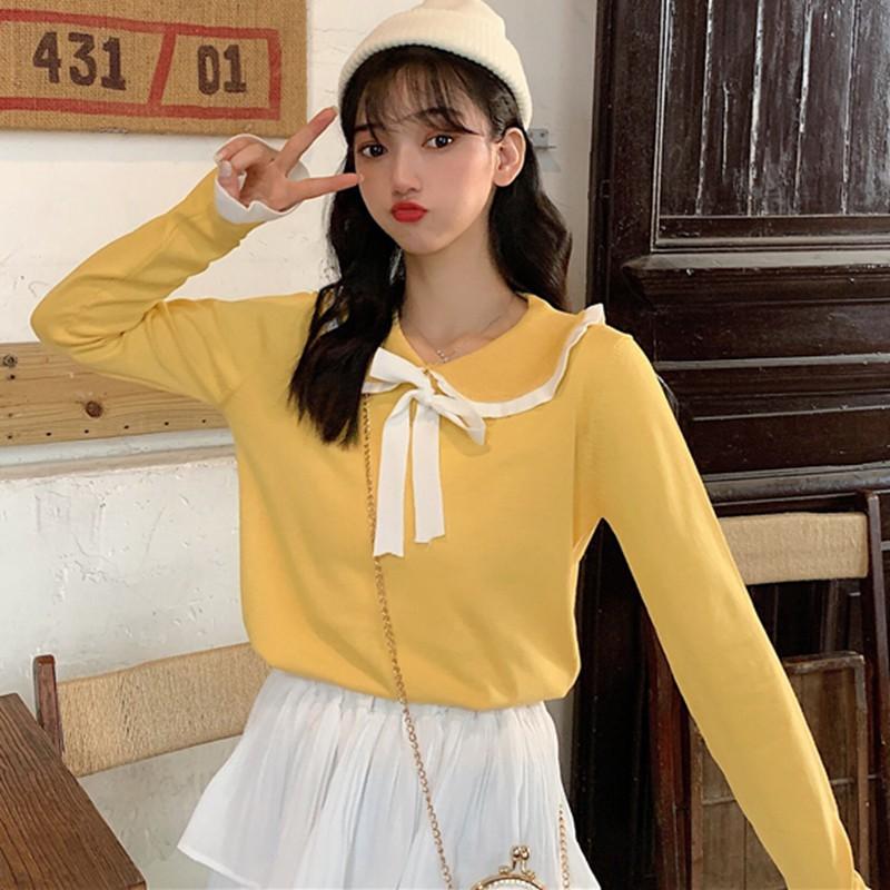 Áo Dệt Kim Tay Dài Màu Trơn Thiết Kế Thanh Lịch