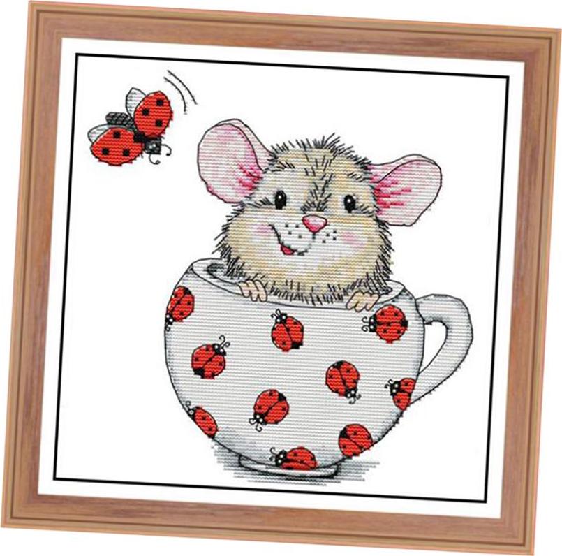 11ct / 14ct Mouse In Cup Pattern Stamped Cross Stitch Counted Kit For Woman