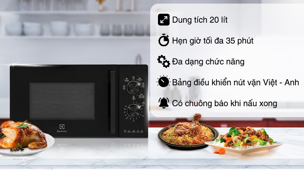 Lò vi sóng Electrolux để bàn tích hợp nướng 20L - EMG20K22B [Hàng chính hãng]