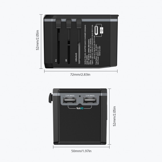 Cốc sạc (củ sạc) chuyển đổi đa năng đi du lịch 33W với sạc nhanh USB-C PD 3.0 cho điện thoại máy tính bảng Tronsmart WCP05 - Hàng chính hãng