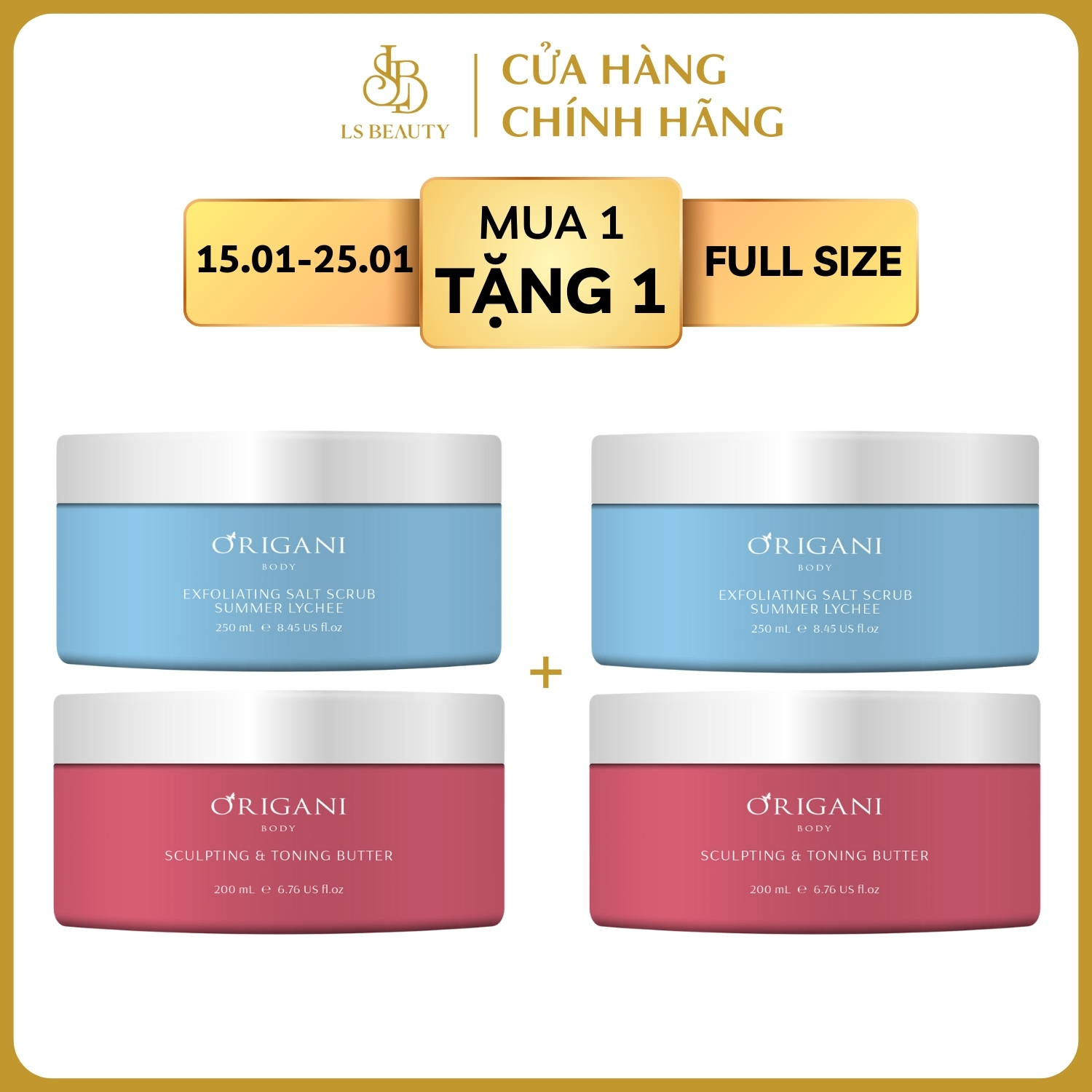 [1501-2301 MUA 1 TẶNG 1] Combo Tẩy Tế Bào Chết Và Dưỡng Thể  -  Origani Bodycare Exfoliating Salt Scrub Summer Lychee  + Origani Whipped Body Butter Pure Tranquility Có Chứng Nhận Hữu Cơ - Làm Sạch Da, Làn da lập tức được nuôi dưỡng sáng rạng rỡ.