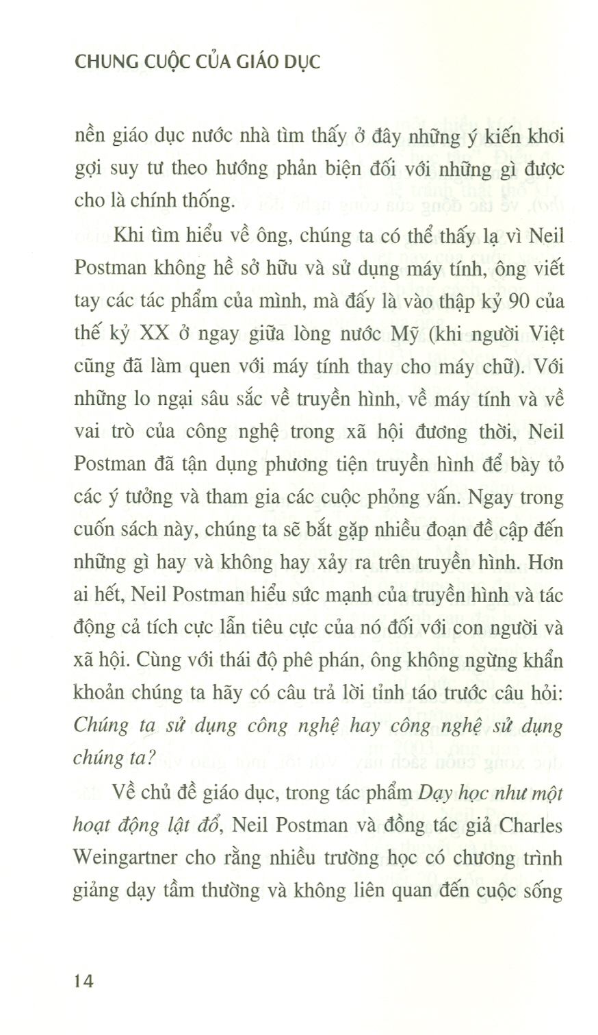 Chung CUộc Của Giáo Dục - Neil Postman - Nguyễn Quang Kính dịch - (bìa mềm)