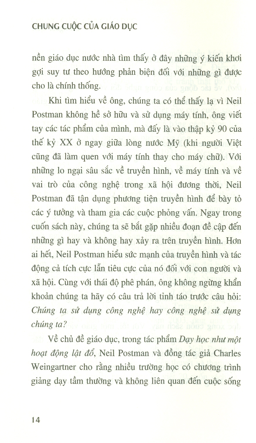 Chung CUộc Của Giáo Dục - Neil Postman - Nguyễn Quang Kính dịch -