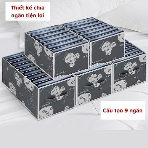 Hộp Vải Đựng Quần Áo, Đồ Lót, Vớ Tất Chia 9 Ngăn Gấp Gọn Tiện Dụng Có In Họa Tiết Sắc Nét Dễ Vệ Sinh