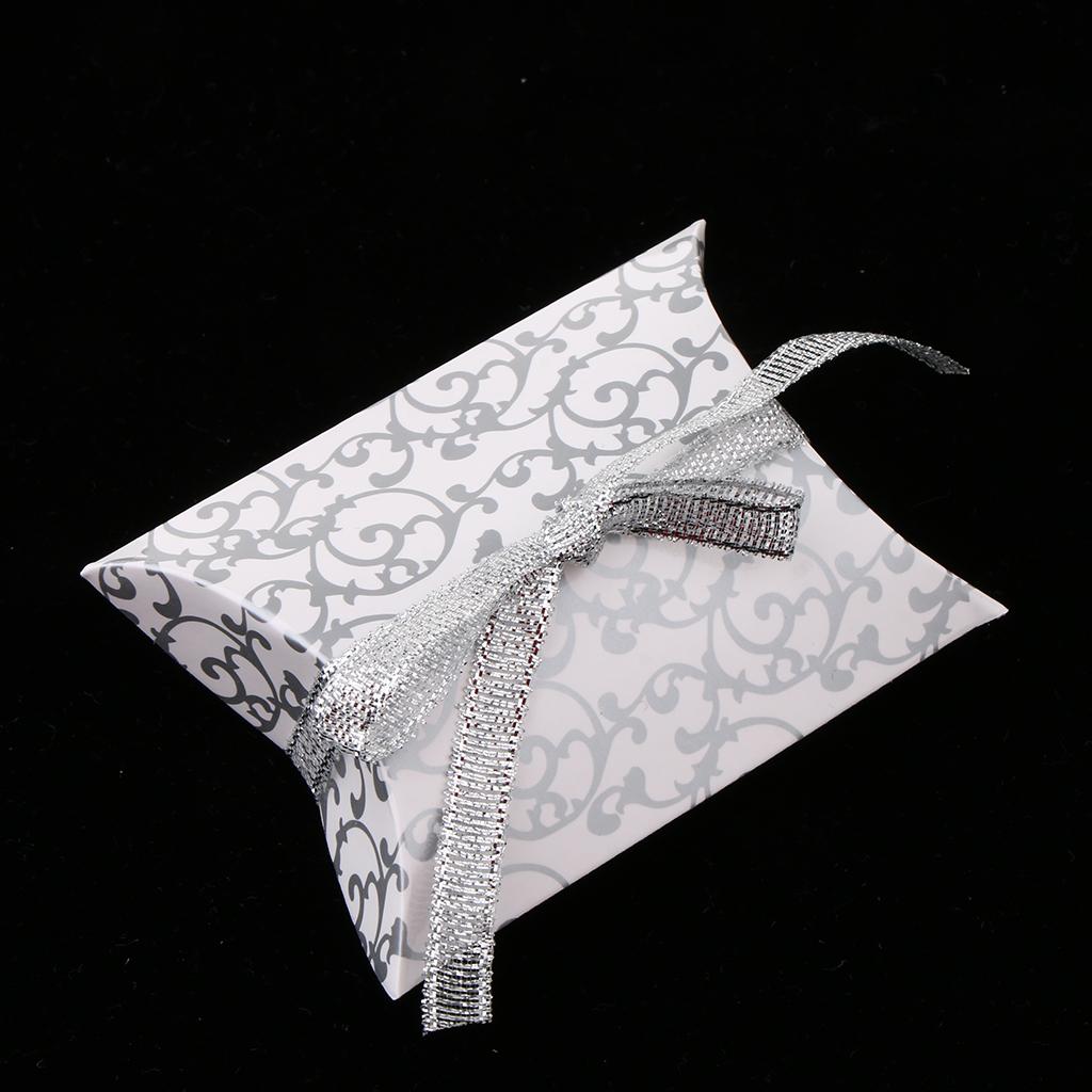 10pcs Pillow Shaped Candy Gift Boxes Wedding Birthday Party Favors Silver