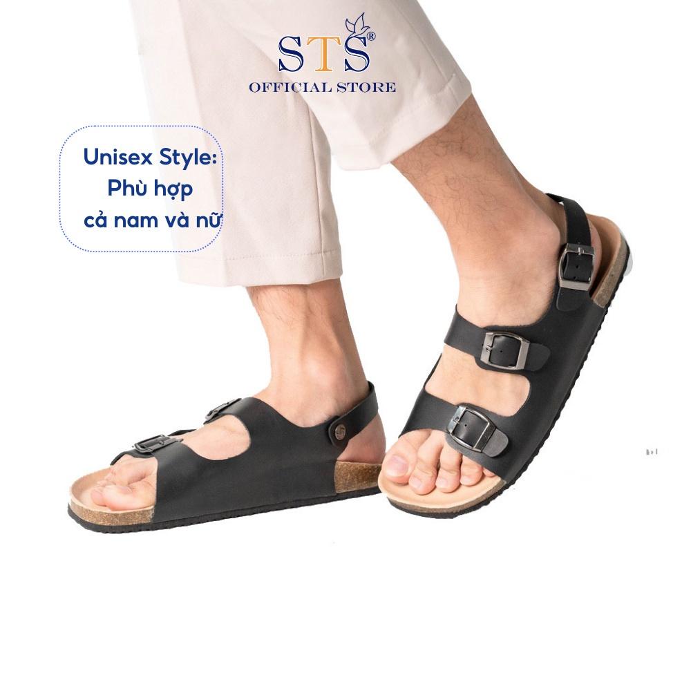 Sandal đế trấu nam nữ DA BÒ THẬT NGUYÊN TẤM ,Quai Ngang,khóa cài, Mặt lót PU kem chống nước cao cấp,nhiều màu