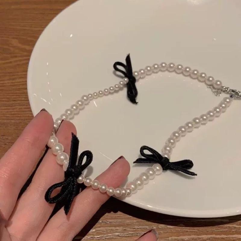 Vòng cổ đính hạt thắt nơ - Choker đính hạt phong cách hàn quốc - Maben