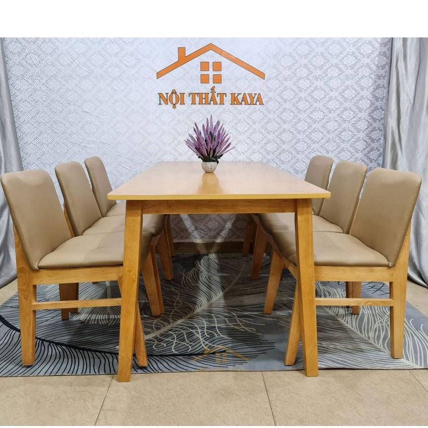 Set bàn 6 ghế Hana 1m6 gỗ cao su tự nhiên sơn Nâu, Mặt bàn: chất liệu HDF lõi xanh chống ẩm chống trầy nhập khẩu Malaysia