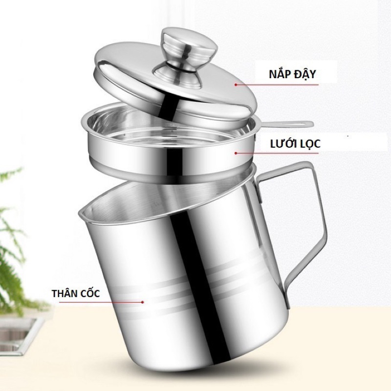 Ca Lọc Dầu Ăn Inox 304 Dày Dặn Dụng Cụ Lọc Nước Inox Dung Tích 1.3L Dụng Cụ Nhà Bếp Ca Lọc Dầu Ăn Kèm Giá Lọc INOX 304 Không Rỉ Sáng Bóng Ca Lọc Dầu Và Tạp Chất Đa Năng Bằng Inox