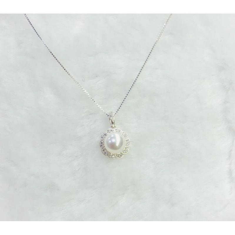 Dây Chuyền Bạc S925 Đính Hạt Ngọc Trai Nước Ngọt 10ly - Trường Thịnh Ngọc Trai