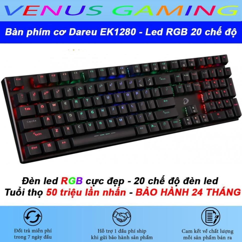 Bàn phím cơ Gaming Dareu EK1280 - Mã cũ DK1280 - Đèn led RGB 20 chế độ - Bảo hành 24 tháng - Cam kết lỗi 1 đổi 1