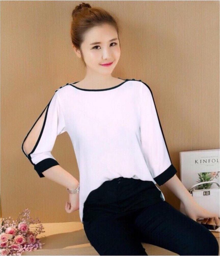 Aó công sở tay xẻ phối bo tay