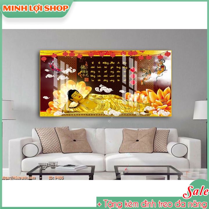 Tranh tráng gương pha lê cao cấp PHẬT QUAN ÂM trang trí phòng khách biếu tân gia TẶNG KÈM ĐINH TREO P08