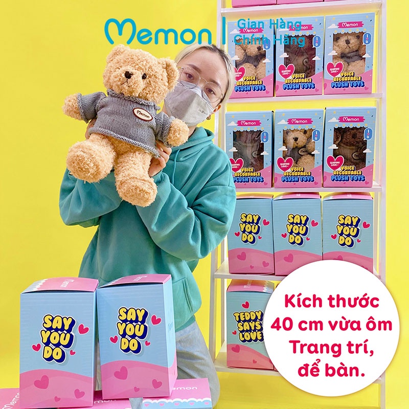 Gấu Bông Ghi Âm Nhắn Nhủ Yêu Thương 40cm Cao Cấp Memon, Gấu Ghi Âm Lưu Giọng Nói - Qùa Tặng Gấu Bông Ý Nghĩa