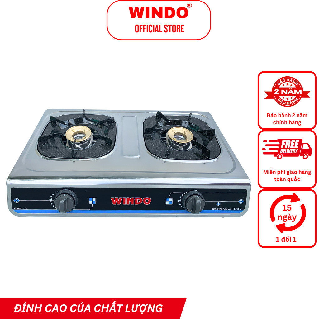 Bếp Gas Đôi Mặt Inox WINDO - 618 SI | Bếp gas 6 tấc tiết kiệm gas- Hàng chính hãng