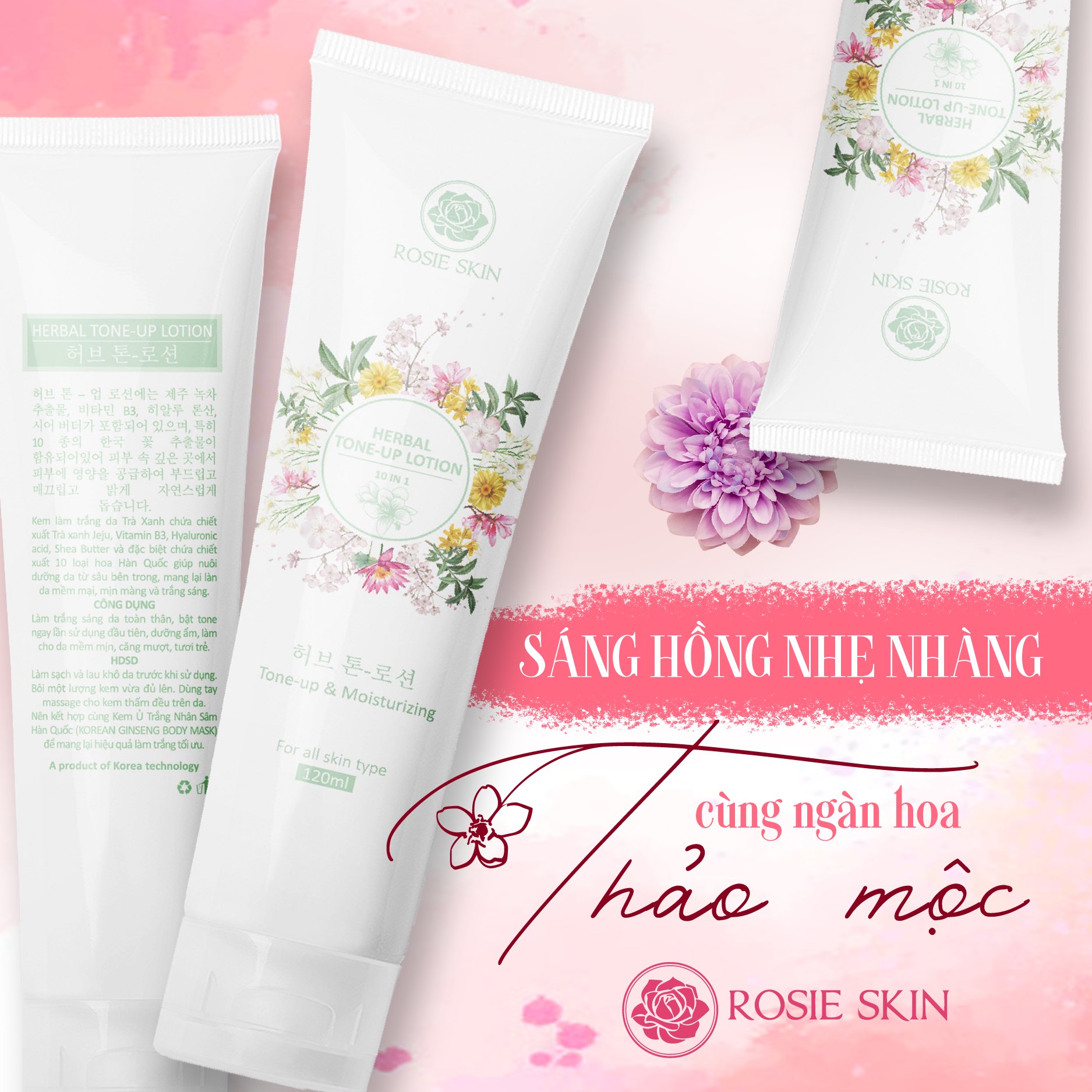 Sữa Dưỡng Thể Trắng Da Toàn Thân Hoa Thảo Mộc- Body Lotion Cream Rosie Skin 120ml