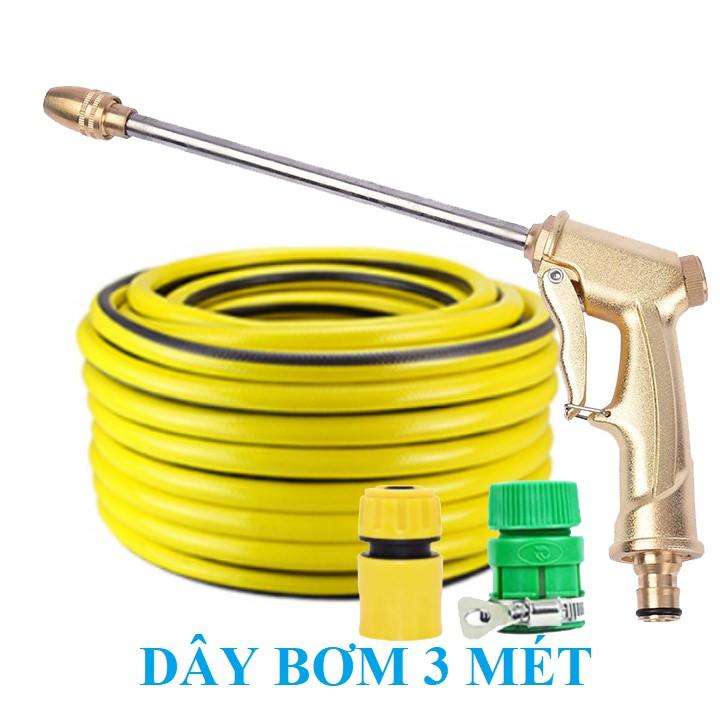 Bộ dây vòi xịt nước ️ , tăng áp 3 lần, loại 3m, 5m 206701-3 đầu đồng,cút nối nhựa vàng+ đai