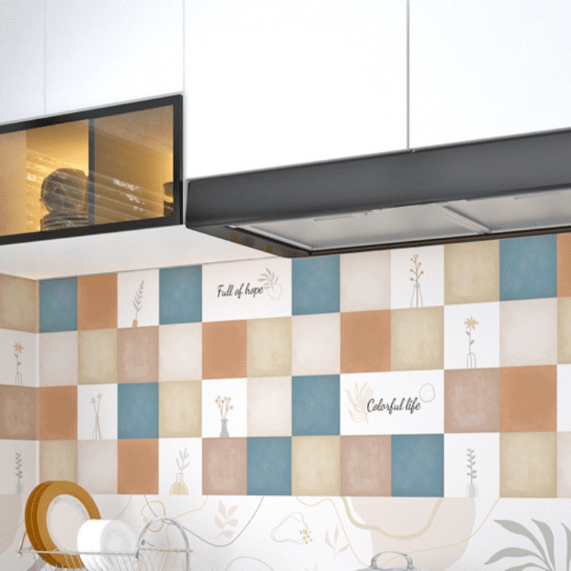 Decal dán bếp tráng nhôm ô hoa xen màu khổ 60cm