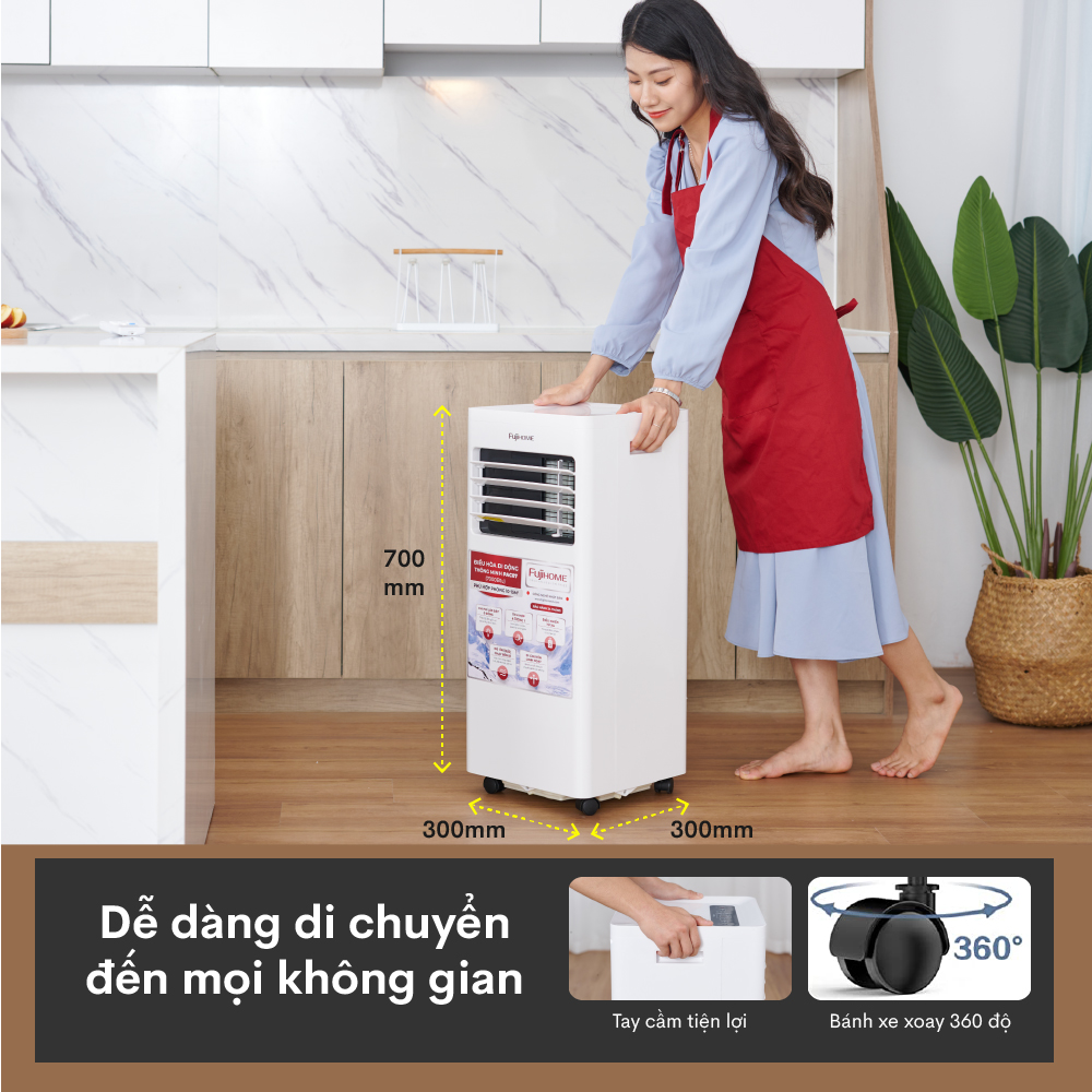 Điều hoà di động kiêm hút ẩm 7000BTU FUJIHOME, máy lạnh đứng di động mini có điều khiển từ xa không cần lắp đặt, giao hàng toàn quốc - Hàng Nhập Khẩu