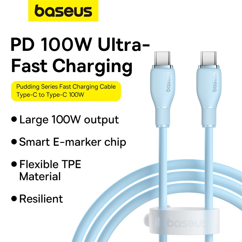 Cáp sạc nhanh, truyền dữ liệu PD 100W, Ba-se-us Pudding Series Fast Charging Data Cable Type-C to Type-C 100W - Hàng chính hãng