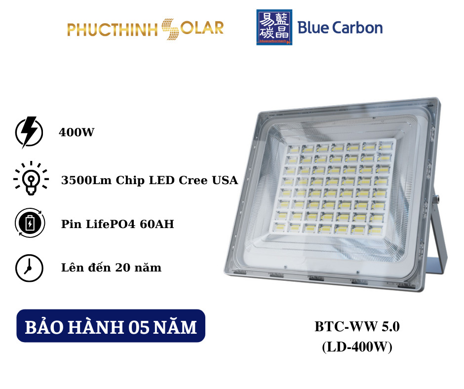 Đèn Pha Năng Lượng Mặt Trời 400W Blue Carbon BCT-WW5.0 Đèn Pha Led Chính Hãng Đèn Led