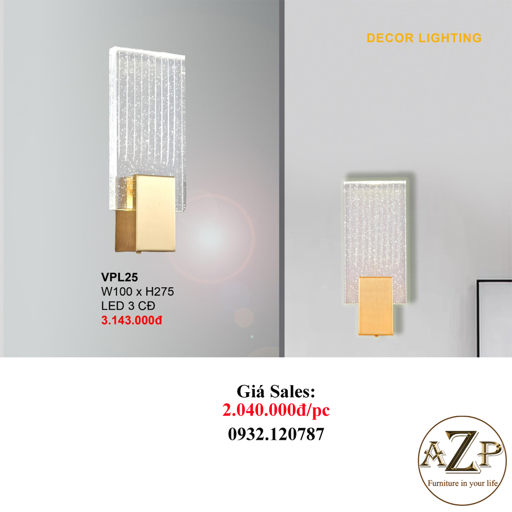 AZP - ĐÈN ỐP VÁCH / ĐÈN TRANG TRÍ / ĐÈN TREO TƯỜNG PHÒNG KHÁCH, PHÒNG NGỦ, NHÀ HÀNG, KHÁCH SẠN AZP-VPL25 phong cách đương đại, hàng nhập khẩu AZP