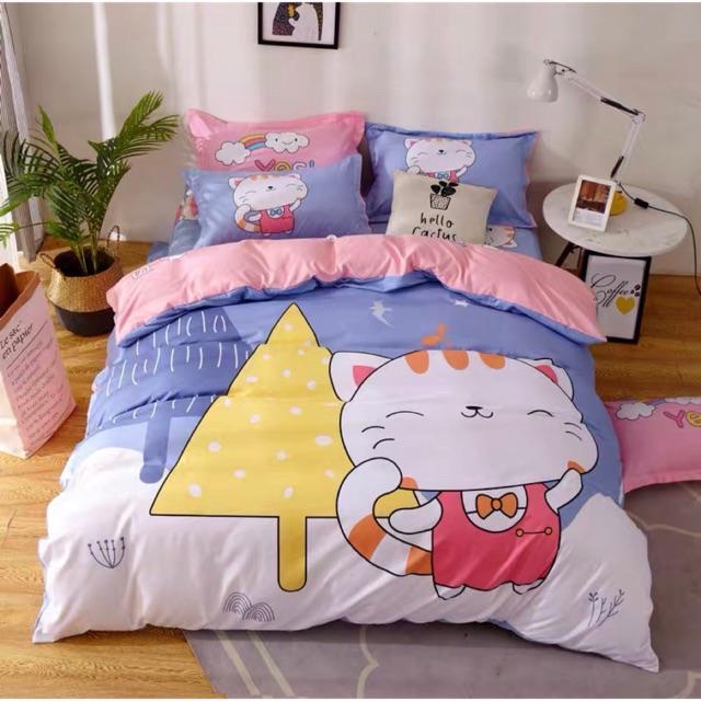 Set Chăn Ga Gối Cotton Tina Hàng Nhập Khẩu Cao cấp 4 Món Hoạt hình dành cho bé gái