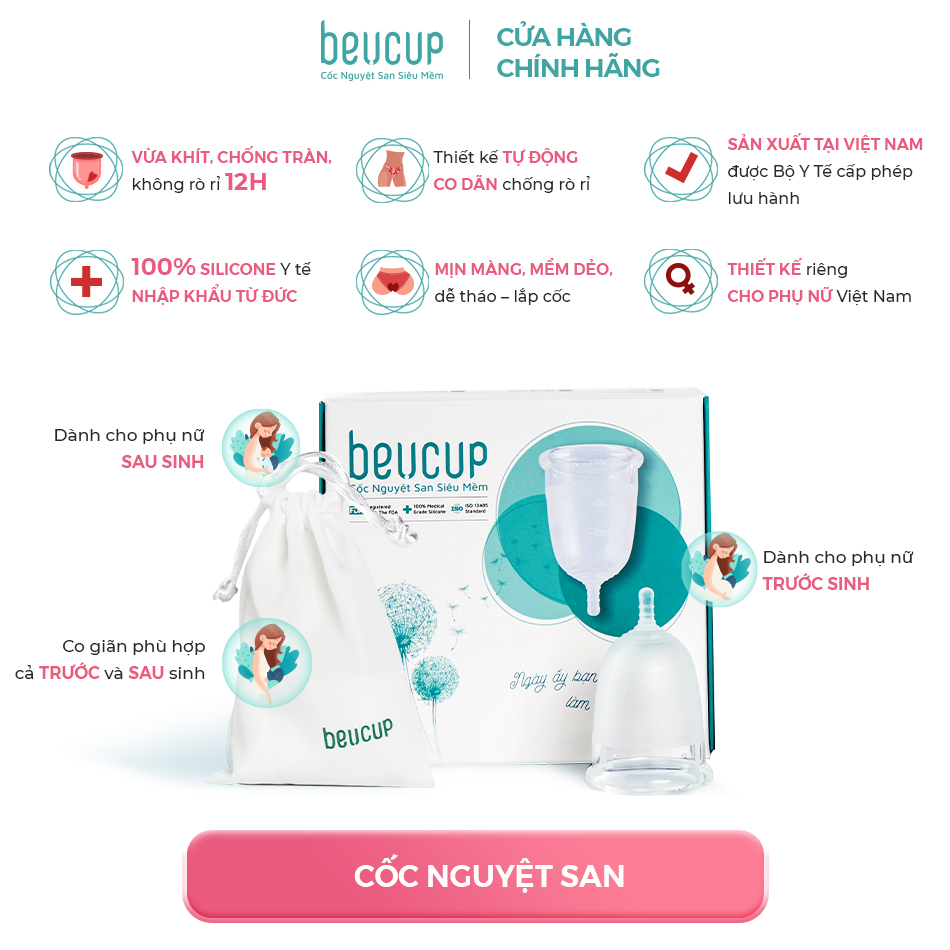 Hàng chính hãng - Hộp Cốc Nguyệt San Siêu Mềm BeU Cup, ISO 13485, Chứng chỉ FDA