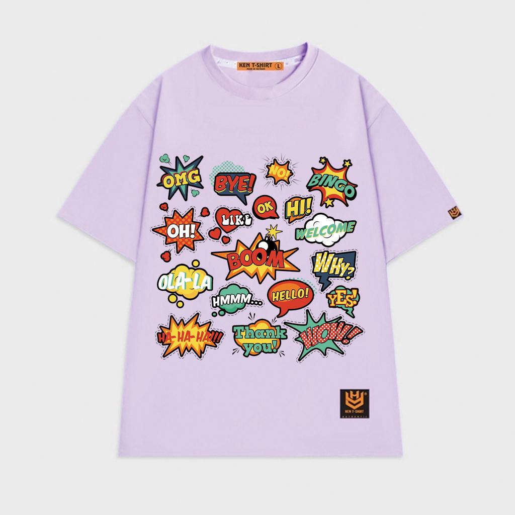 Áo thun unisex chữ wow bye omg thank you hello ohlala yes why áo thun tay lỡ BND237