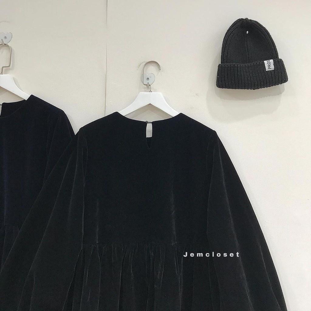 Váy Babydoll Nữ Chất Nhung Dày Dặn Form Rộng Váy Liền Dài Tay Thiết Kế Basic Dễ Thương Cute Thời Trang SUNDAY 3307