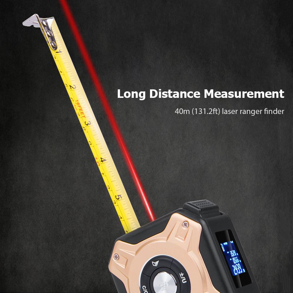 3 in 1 Laser Tape Measure Digital Ranger Finder 16Ft Measuring Tape 131Ft Rechargeable Multi Function Laser Measure Distance/ Area/ Volume/ Pythagorean, Unit Switching, Data Storage