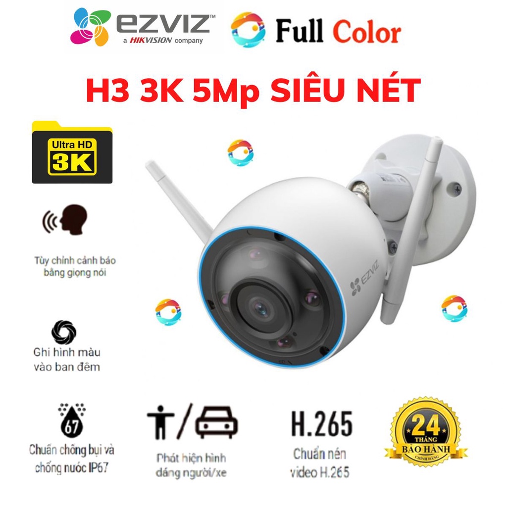 Camera Wifi Ngoài Trời Ezviz H3 Phiên Bản 3MP và 5MP Siêu Nét Có Màu Ban Đêm - Hàng chính hãng