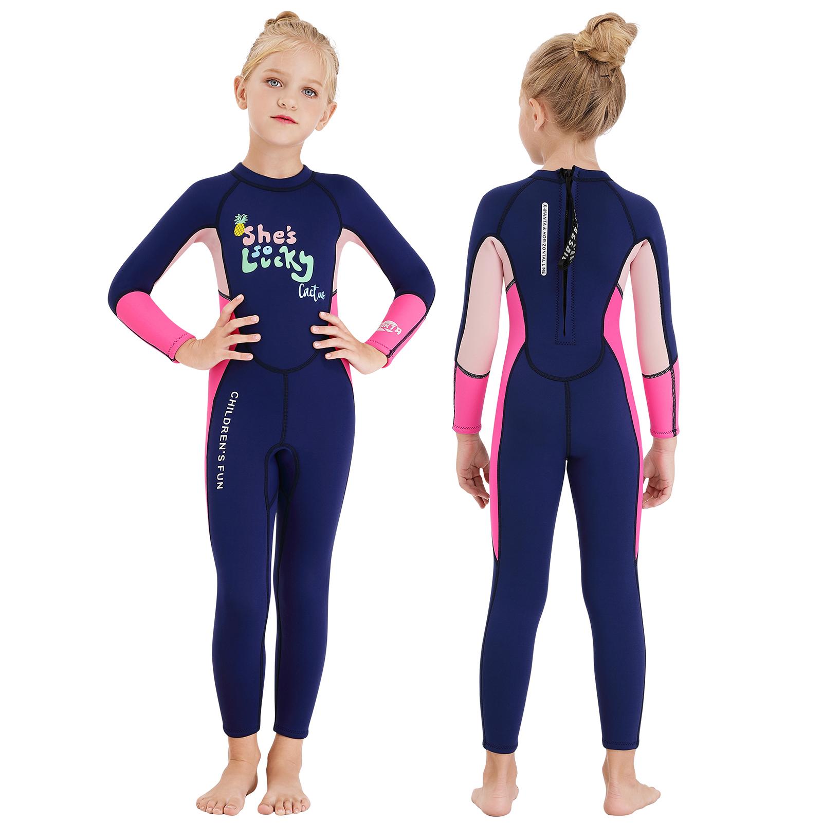 Bộ đồ bơi lặn một mảnh dài tay có dây kéo an toàn cho bé gái