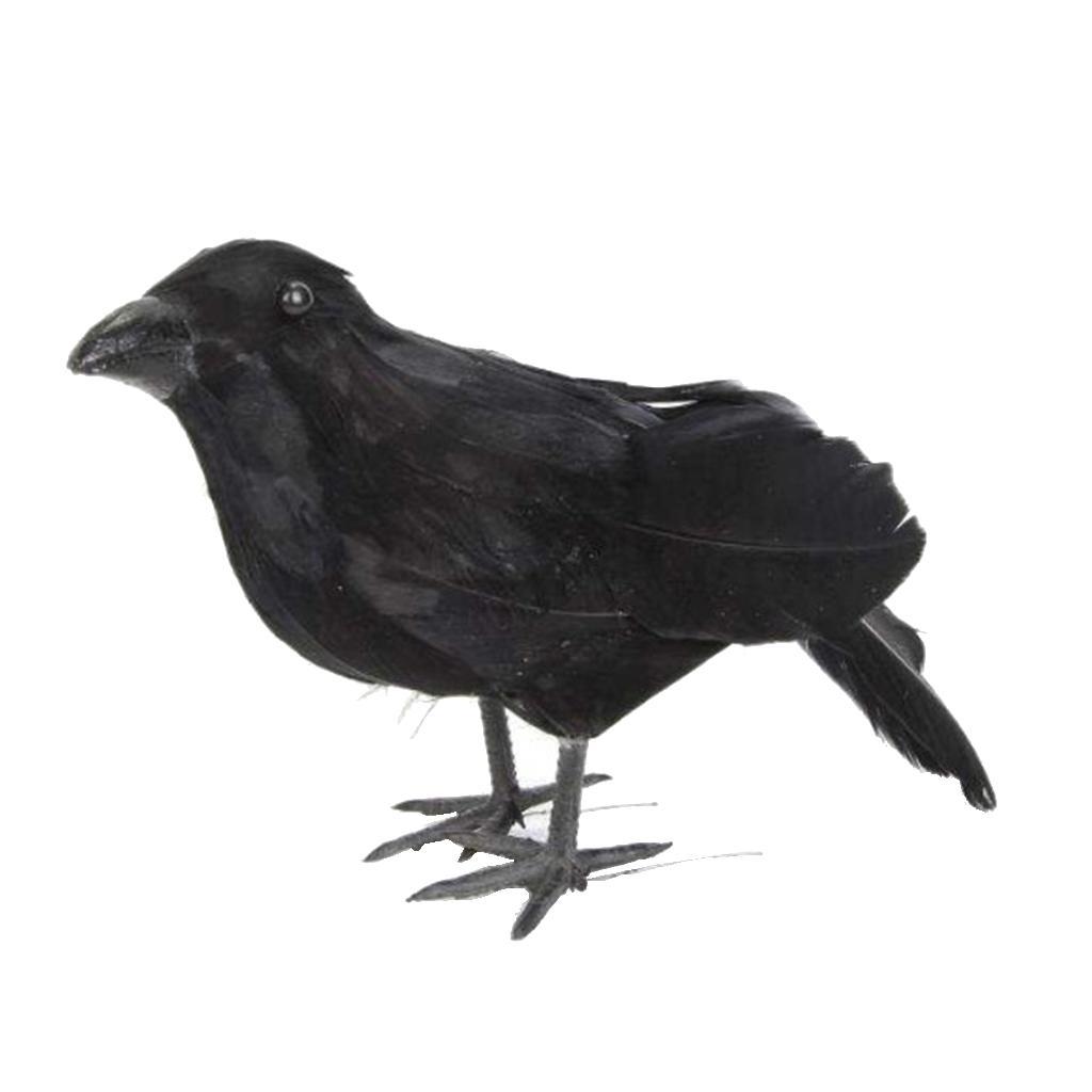 Vivid Crow Bird Statue Halloween Realistic Black Feathered Crows Decor