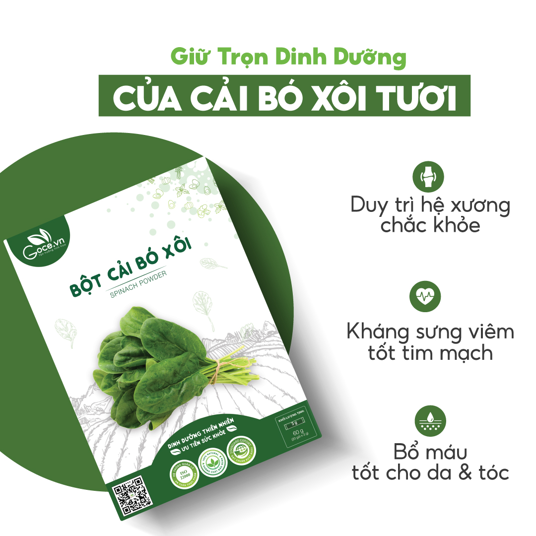 Bột cải bó xôi nguyên chất Goce (Rau Bina) - 60g (20 gói x 3g)