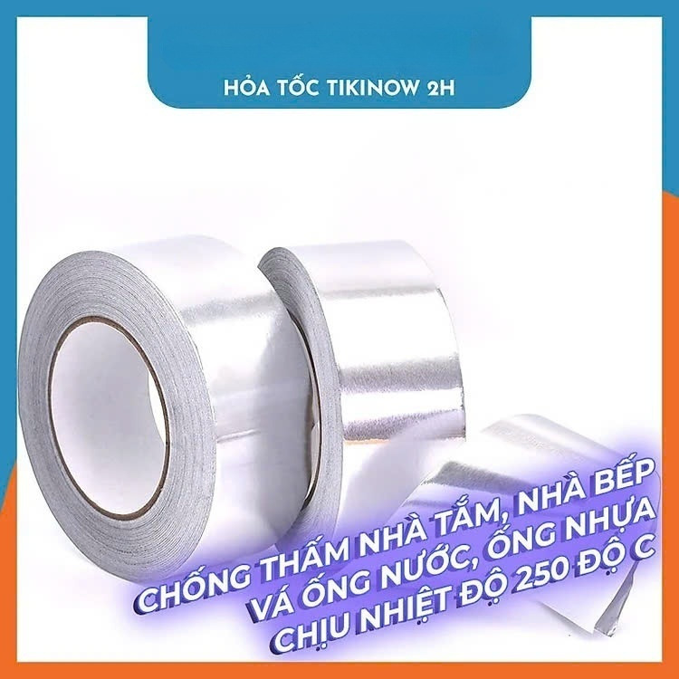 5cm x 16mét Băng Keo Giấy Bạc Nhôm Chịu Nhiệt Chống Nước Để Vá Thau Rổ, Chống Thấm Nhà Bếp Vá Ống Nước Thau Chậu