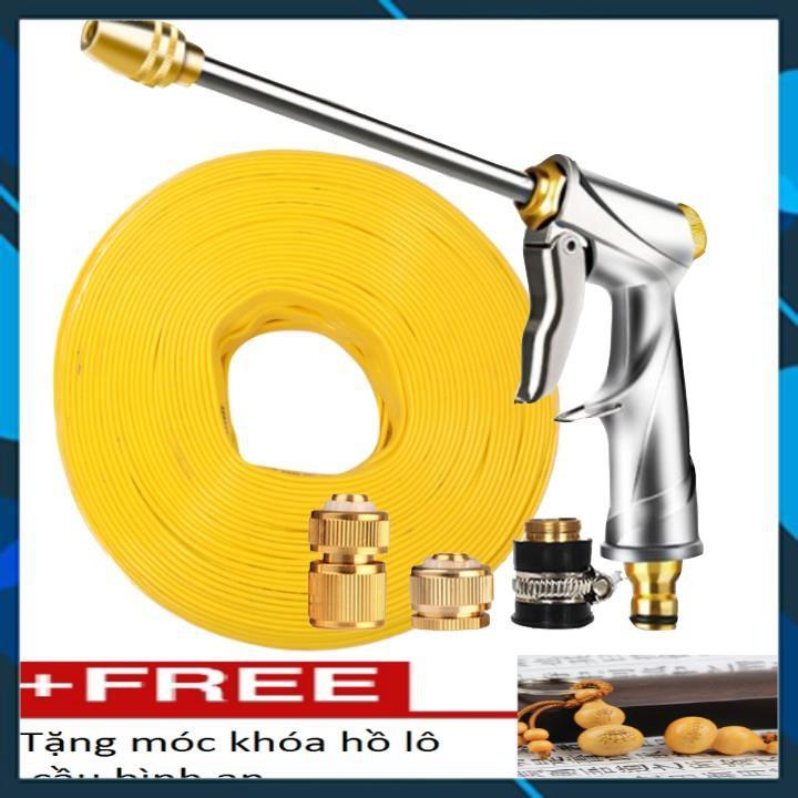 ️ Bộ dây vòi xịt nước rửa xe,tưới cây ,tăng áp 3 lần,loại 7m,10m 206701-2 đầu đồng,cút đồng+ móc khoá