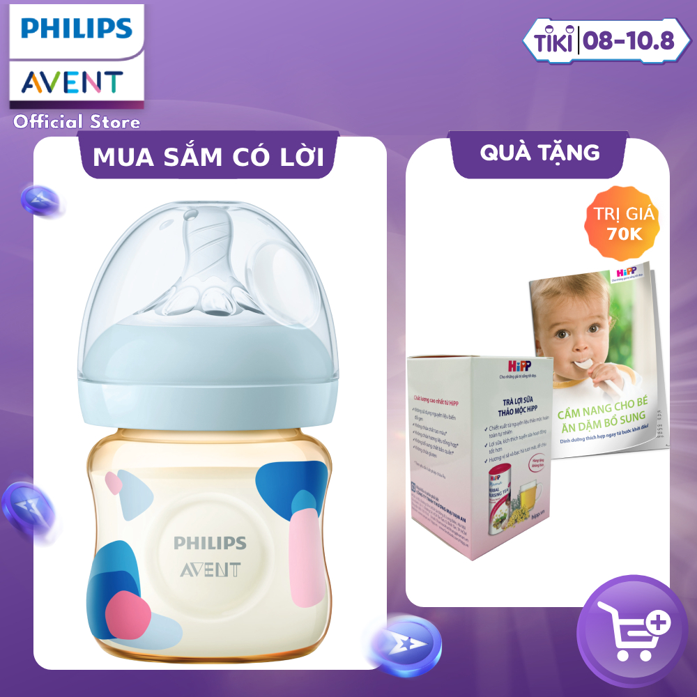 Philips Avent Bình sữa PPSU thiết kế tự nhiên 125ml cho trẻ từ 0 tháng tuổi SCF581/10