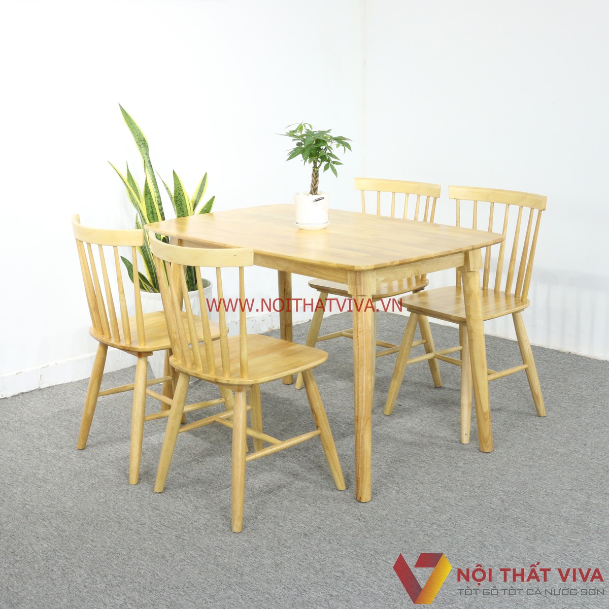 Bộ Bàn Ăn Mango 4 Ghế Nan Gỗ Cao Su Tự Nhiên Đẹp Giá Rẻ