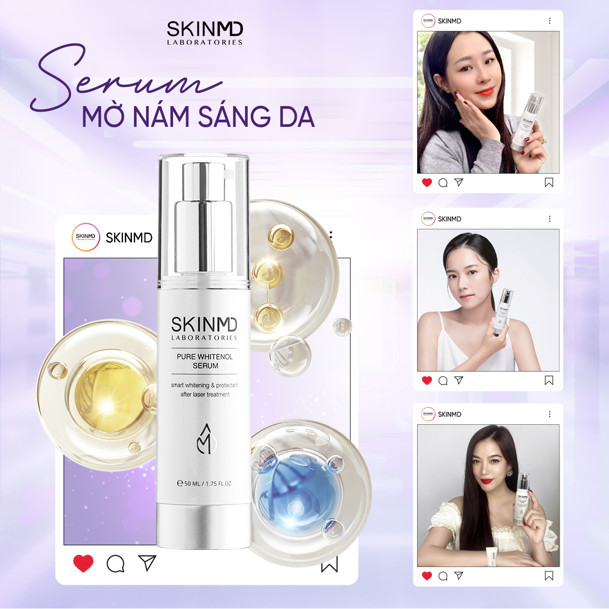 Combo xóa nhăn mờ nám SKINMD PURE WHITENOL SERUM 50ml và SKINMD REVITOX PEPTIDE CREAM 50g cải thiện độ săn chắc và đàn hồi, trẻ hóa da