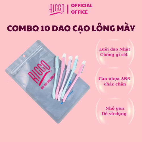 Dao Cạo Lông Mày Chính Hãng Xuất Nhật Thép Không Gỉ Có Lớp Bảo Vệ An Toàn Ricco ( Combo 10 Dao )